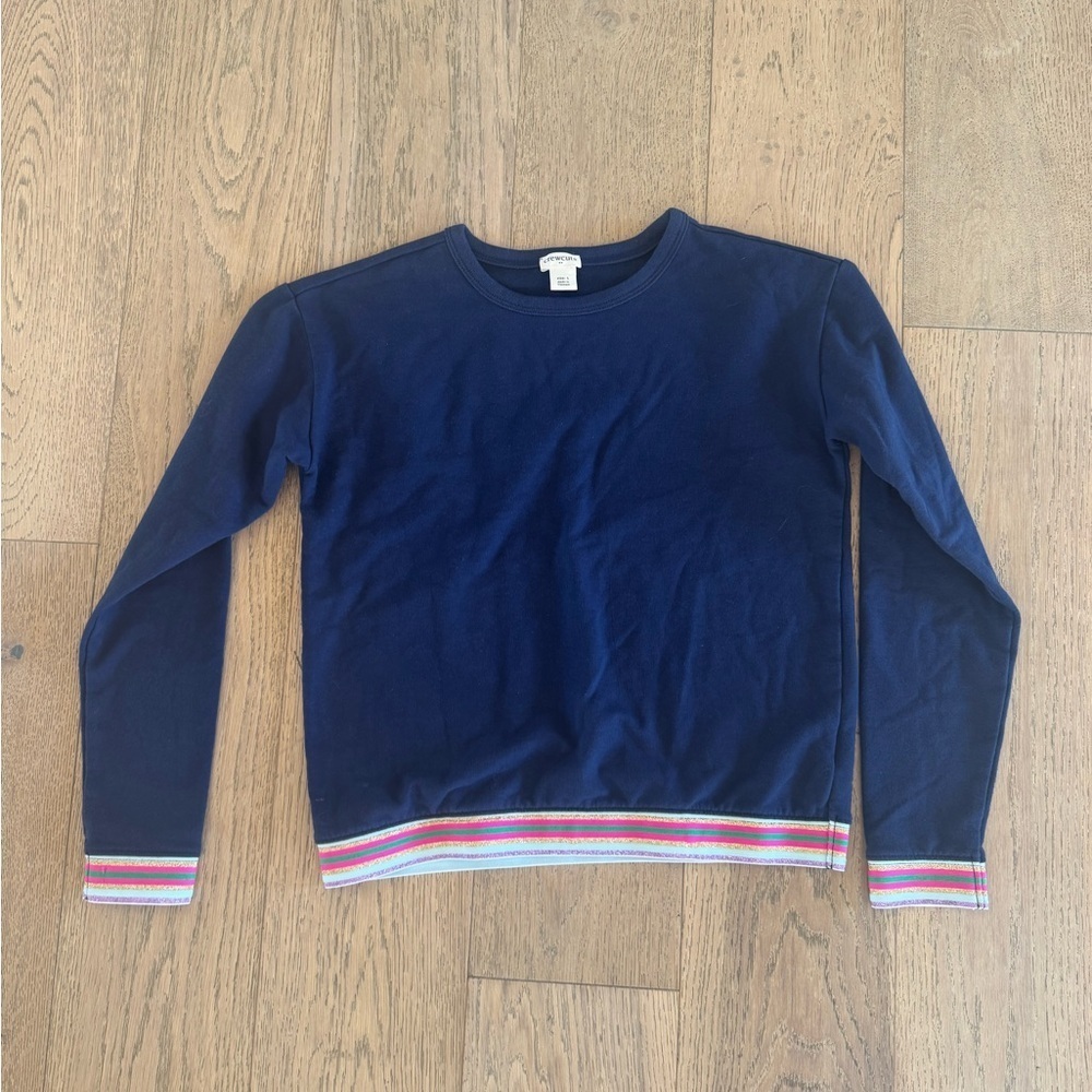 Crewcuts Navy Sweater with Multicolor Striped Hem